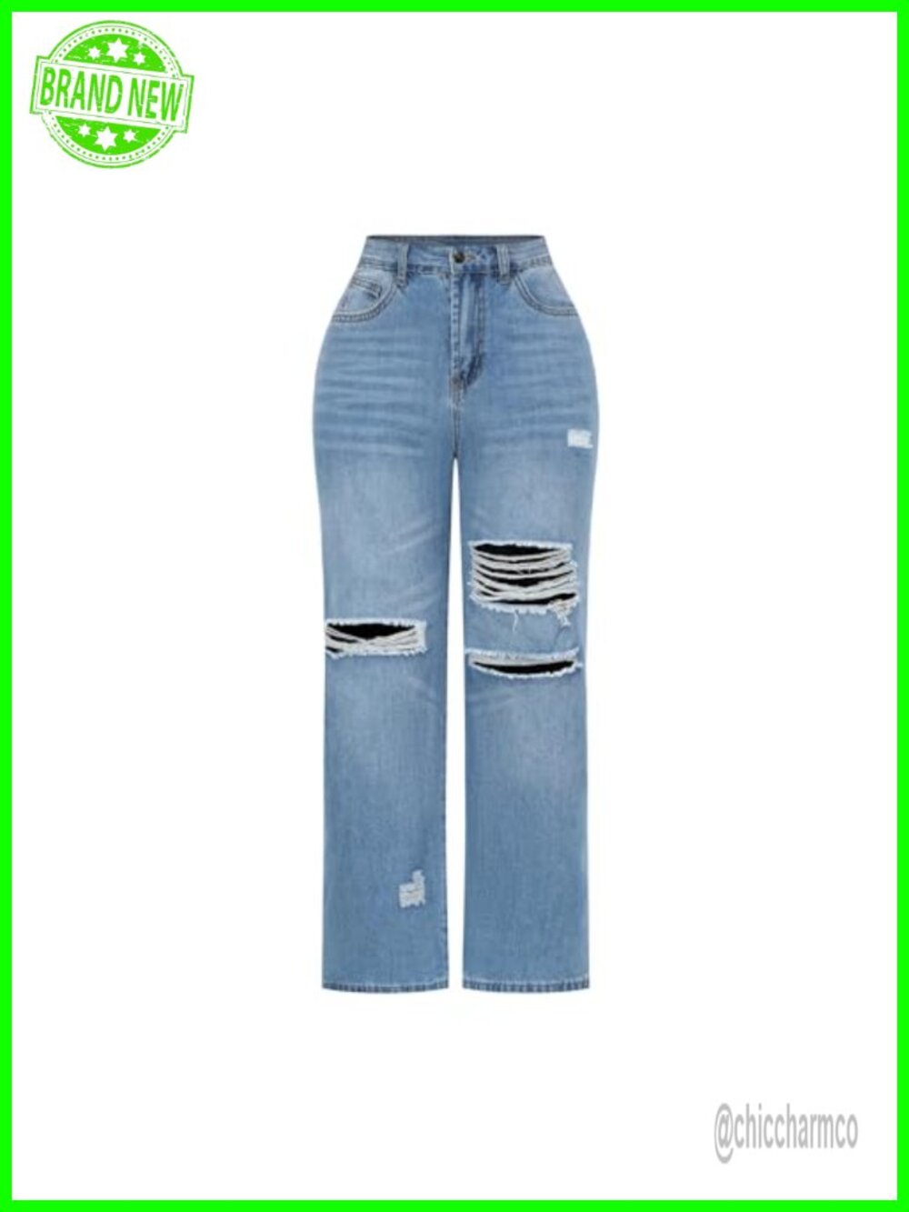 High Waisted Wide Leg Stretchy Distressed Denim Jeans
